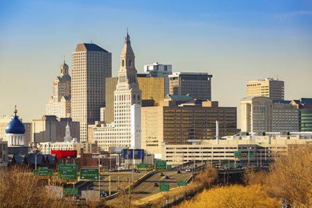 Hartford skyline on a sunny afternoon
