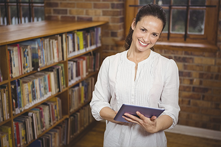 woman with ipad
