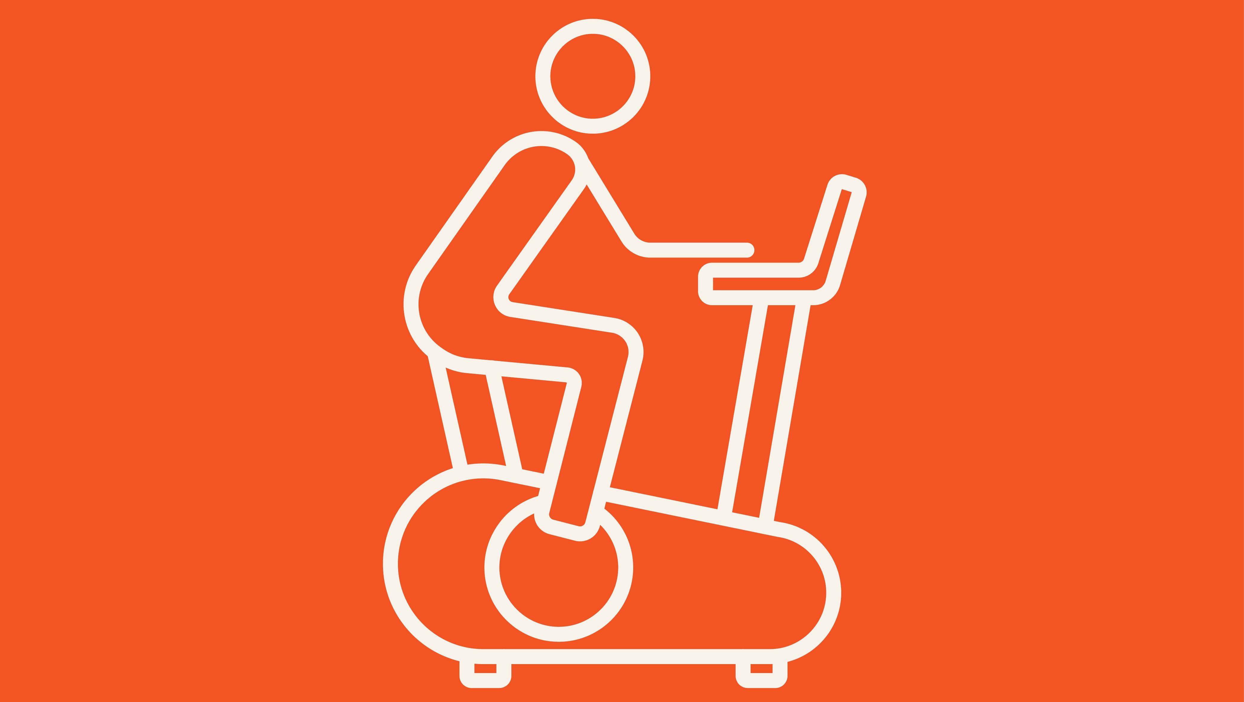 Man training on exercise bike line icon.