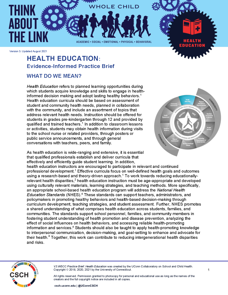 Cover page of Health Education Brief
