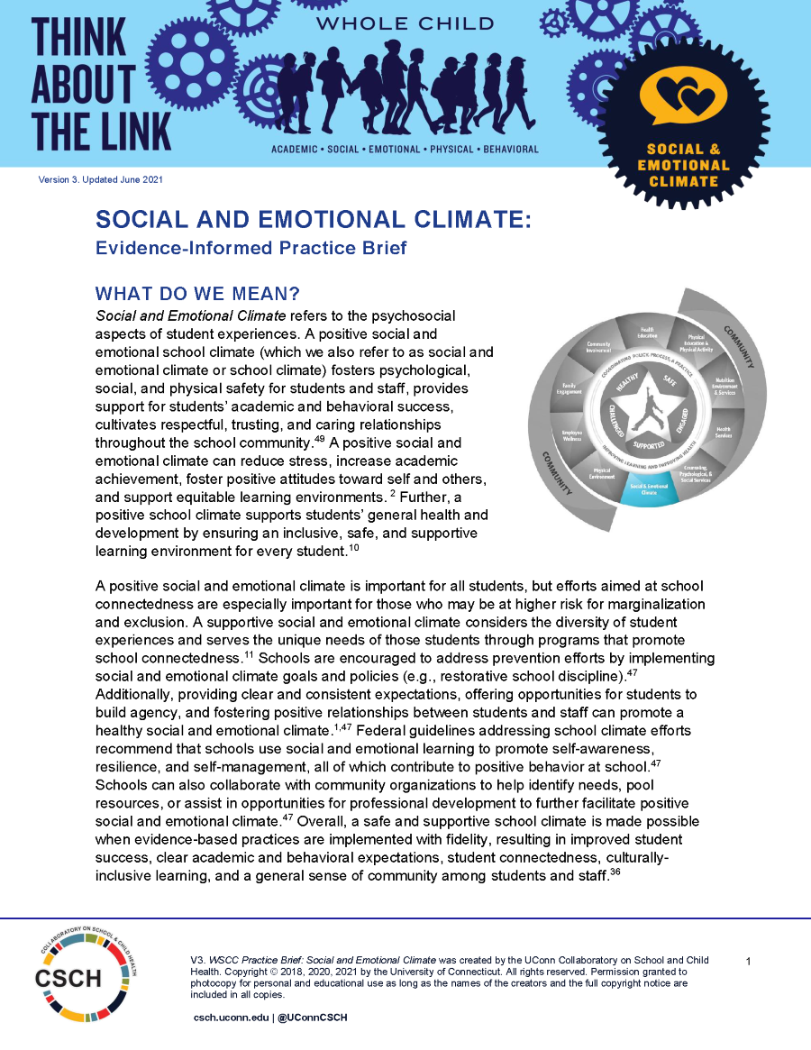 Cover page of Social and Emotional Climate Brief