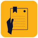 hand holding clipboard with ribbon and writing