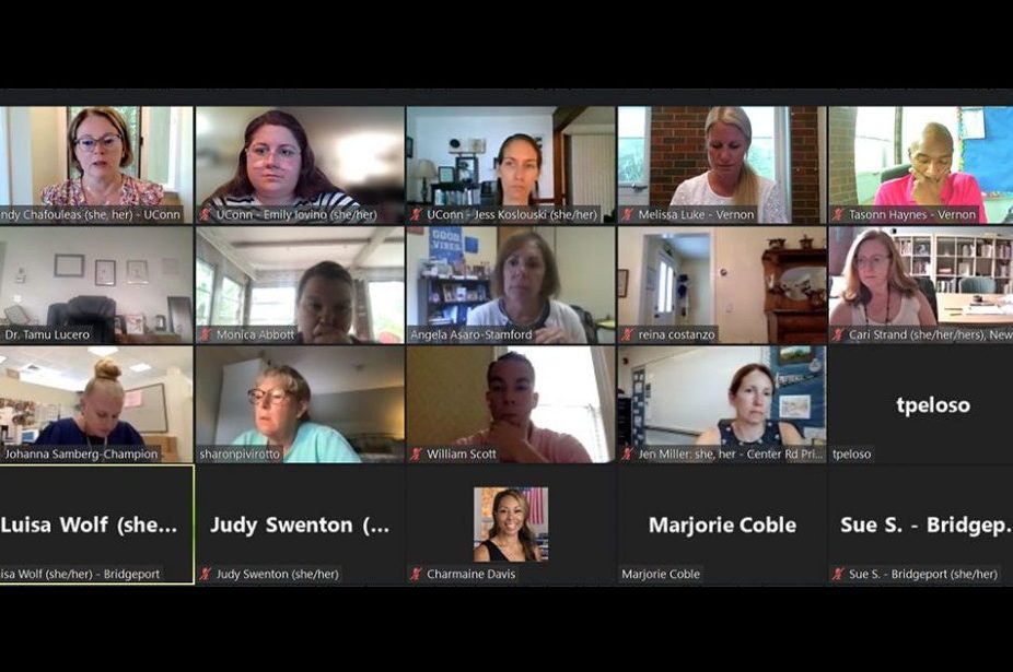 Screenshot of Zoom call with UConn facilitators and Connecticut principals